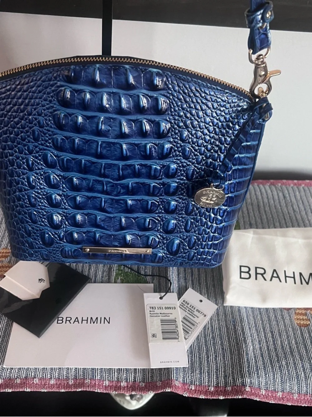 Brahmin Shimmering Royal Blue Croc-Embossed Crossbody